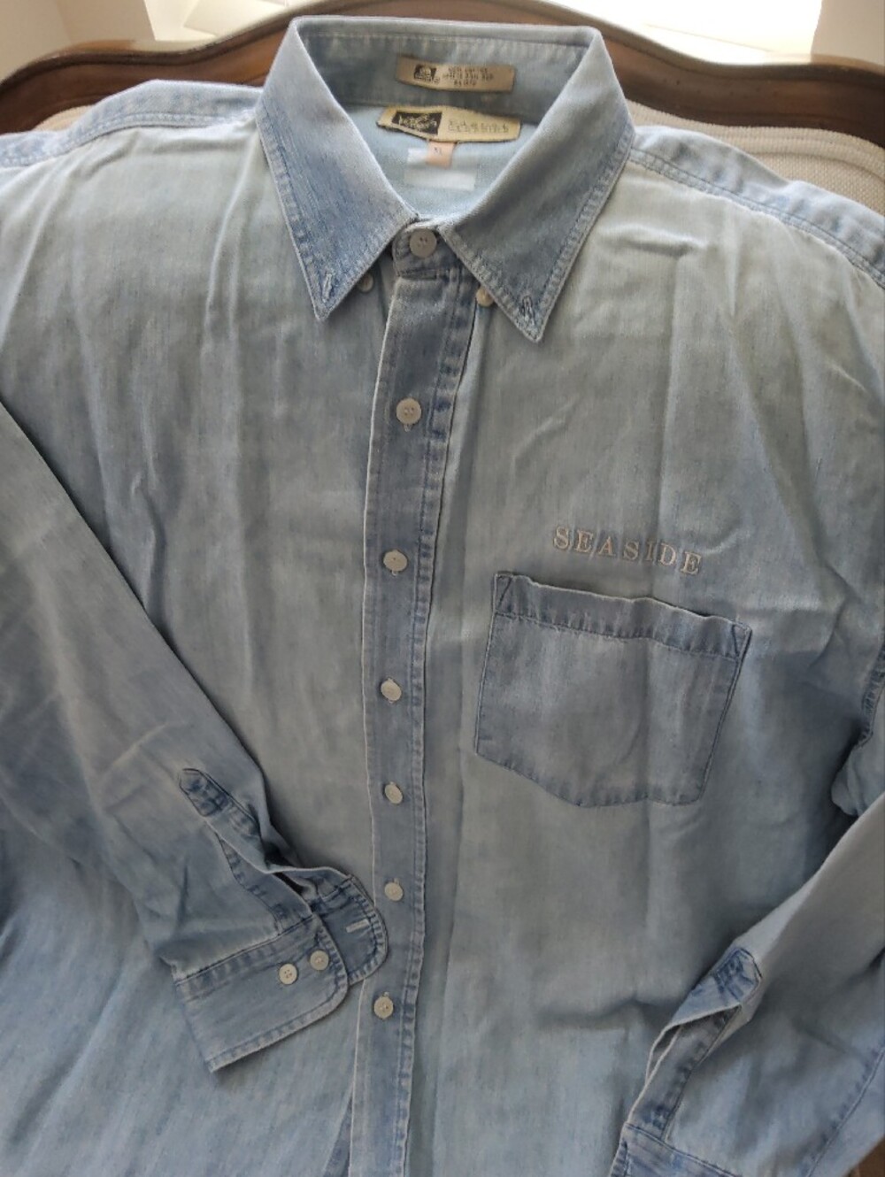 Casual Corner Light Blue Denim Button-Down Shirt with Chest Pocket